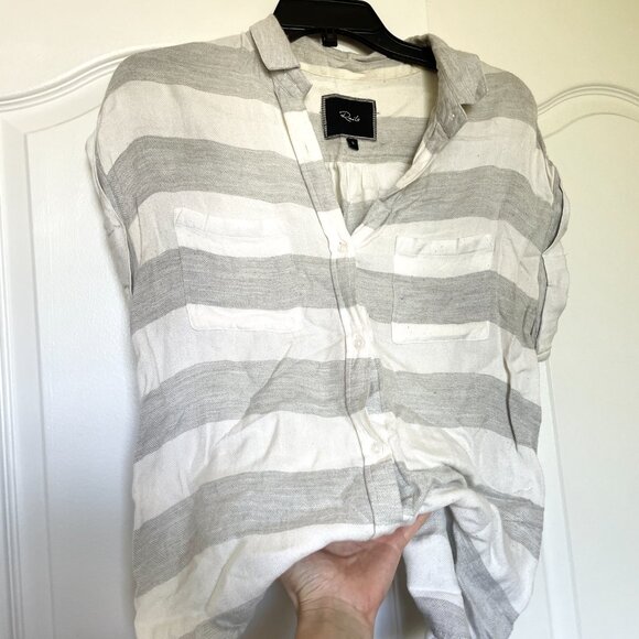 Rails Grey and White Striped Short Cap Sleeve Button Down - Picture 1 of 6